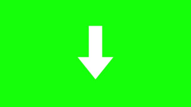 White arrow down sign animation on green background a simple pointing downwards against a screen for easy isolation and use in web or mobile UI design direction pointing screen motion