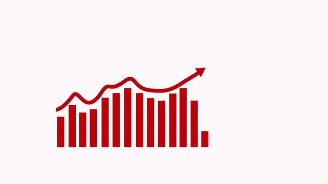 Simple bar chart with rising line showing business growth data analysis and financial progress animation