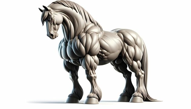 A muscular horse displaying its robustness with each step. In cartoon form. 