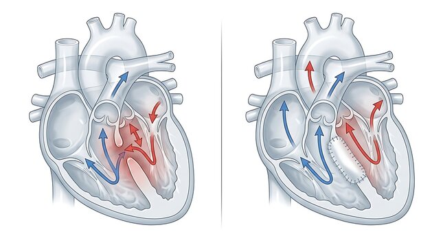 Heart diagram showing ventricular septal defect repair