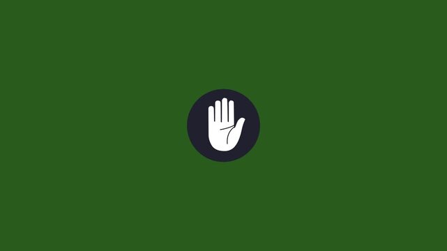 White Hand Icon Inside Dark Circle on Green Background palm open hand