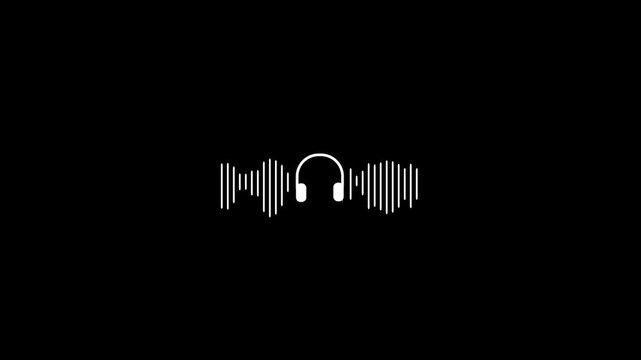 White headphones with sound wave equalizer on black background audio music