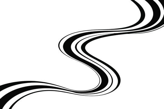 Abstract flowing wave design element featuring multiple parallel black lines creating a dynamic and elegant curved motion pattern on a plain white background surface