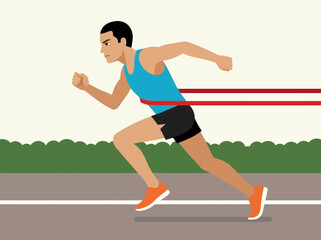Obraz premium Minimalist Vector Illustration of a Male Runner Crossing the Finish Line