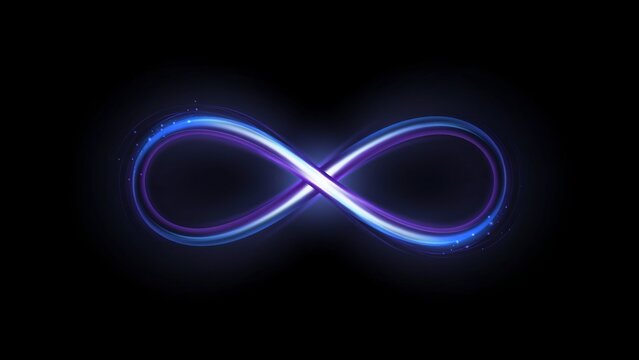 Glowing blue infinity symbol with light trails on black background