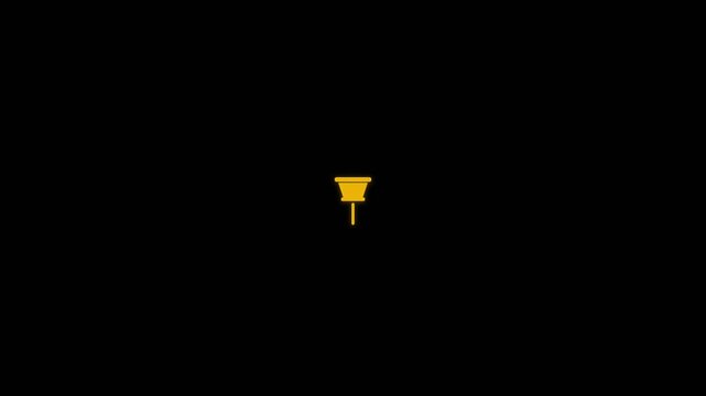 Minimalist Golden Push Pin Icon Animation on Solid Black Background.