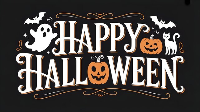 Happy Halloween typographic design with spooky elements and autumn decorations for the holiday celebration