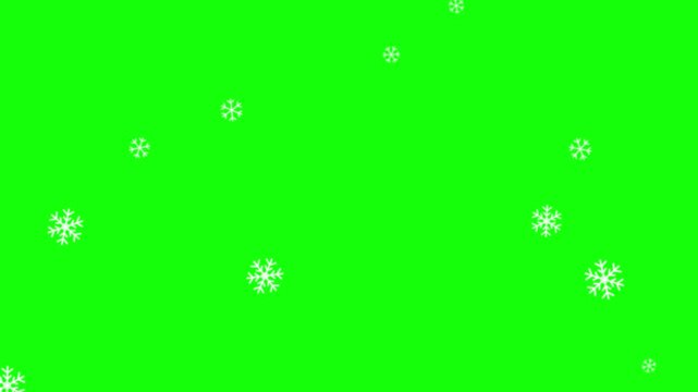 Seamless winter snowflakes falling animation overlay on green screen a festive featuring white crystalline gently against a solid background, perfect for holiday video overlays