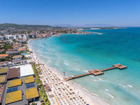 Aerial view of Ilica beach. Ilica is a neighborhood in the municipality and district of &Ccedil;eşme, İzmir Province, Turkey.
