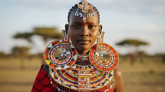 Masai woman wearing colorful traditional dress