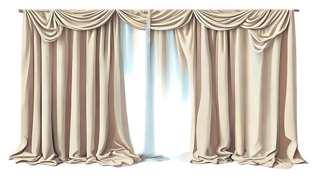 Elegant Beige Drapes Gracefully Framing a Bright Window with Soft Light Filtering Through