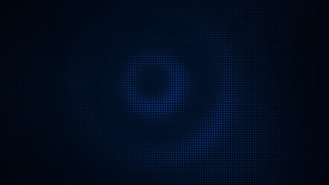 Abstract background featuring pulsating blue circular wave pattern on digital led screen.