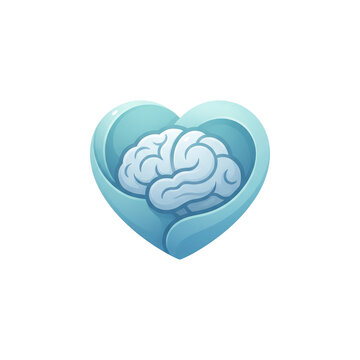 Blue Heart Embracing Brain Icon Representing Mental Health, Emotional Intelligence, Wellness, And Compassionate Care