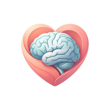 pink Heart Embracing Brain Icon Representing Mental Health, Emotional Intelligence, Wellness, And Compassionate Care