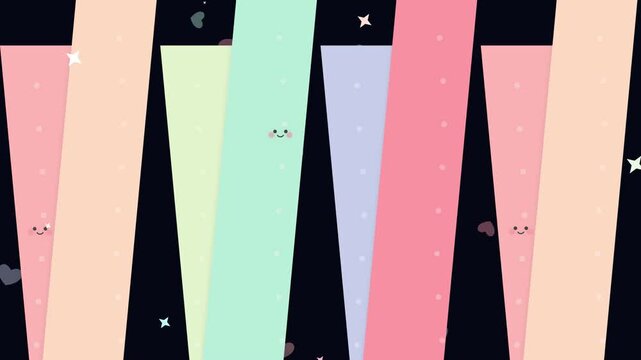 Pastel vertical banners with cute faces and sparkling hearts animation
