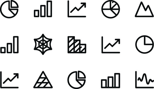 Assorted business data visualization including pie charts, bar graphs, line charts, and diagrams for analytical reporting