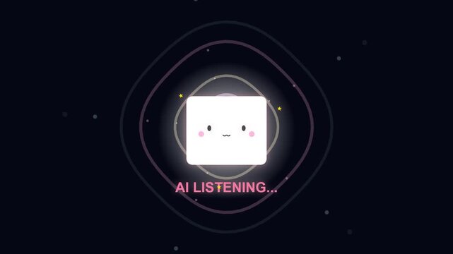 Cute Animated AI Assistant Icon Listening Concept with Glowing Effects