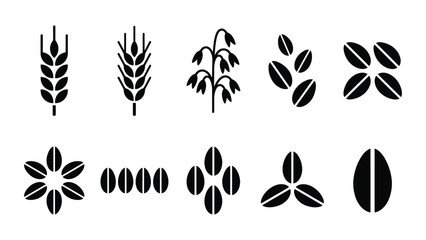Fototapeta premium Collection of grain and cereal seed silhouettes.