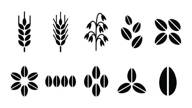Collection of grain and cereal seed silhouettes.