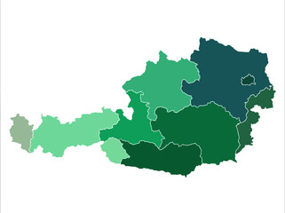 Fototapeta premium Austria Map with Administrative States in Green Shades