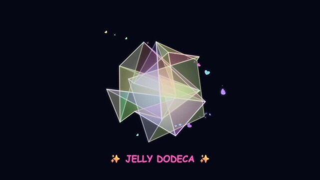 Abstract 3D Geometric Shape Rotating With Floating Hearts and Stars