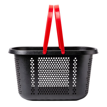 Empty Plastic Market Basket with Red Handles Isolated PNG