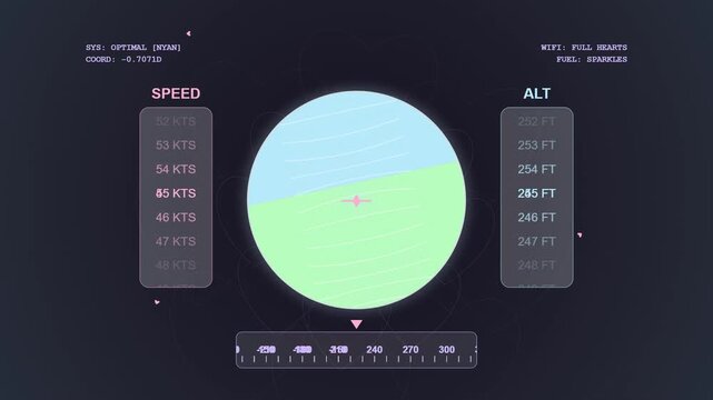 Futuristic digital flight interface dashboard with telemetry data display