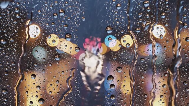 Rainy Night Bokeh: A person's silhouette is visible through a rain-streaked window, with blurred colorful lights creating a dreamy bokeh effect.