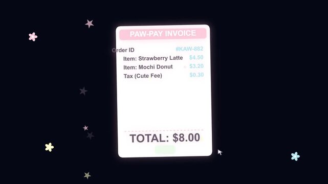 Digital Invoice Document Displaying Cafe Items With Cursor Animation