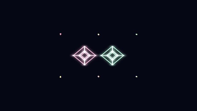 Abstract glowing geometric shapes rotating in a dark digital space