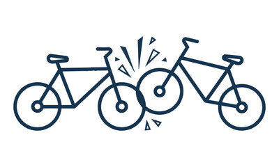 Obraz premium Minimalist pictogram of two bicycles colliding at a sharp angle, featuring simple geometry and bold flat colors isolated on white. Road safety concept