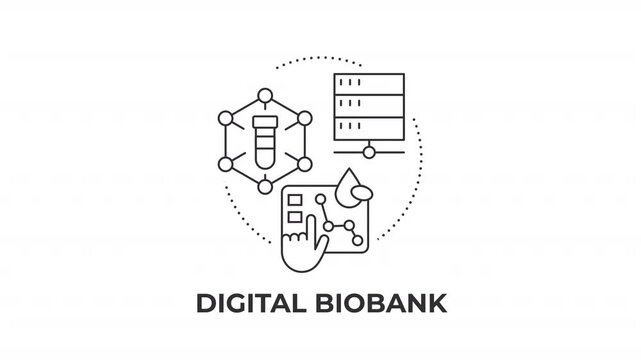Digital biobank line concept icon animation. Cloud based biological data management. Advanced biotech storage solutions. Animated outline round motion graphic. Minimal HD video with alpha channel