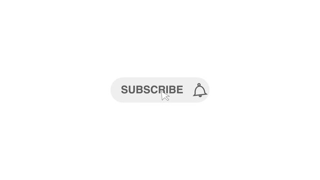 Minimalist grey subscribe button template with notification bell icon and cursor arrow graphic motion render element