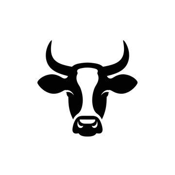 Minimalist black and white cow head vector icon bull logo design.