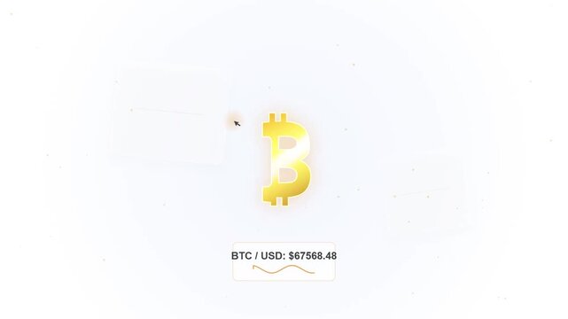 Gold bitcoin symbol floating with changing price chart on white background
