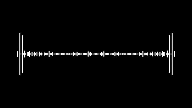 Music audio waveform animation, white spectrum equalizer, digital sound frequency effect, transparent background, black background.seamless 4k visualizer loop