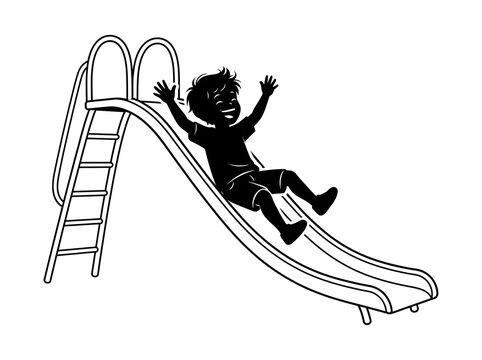 Vector illustration of a happy boy sliding down a playground slide