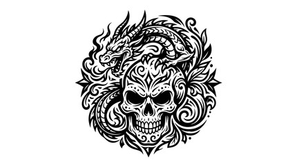 Fototapeta premium Dragon and Skull Tattoo Design