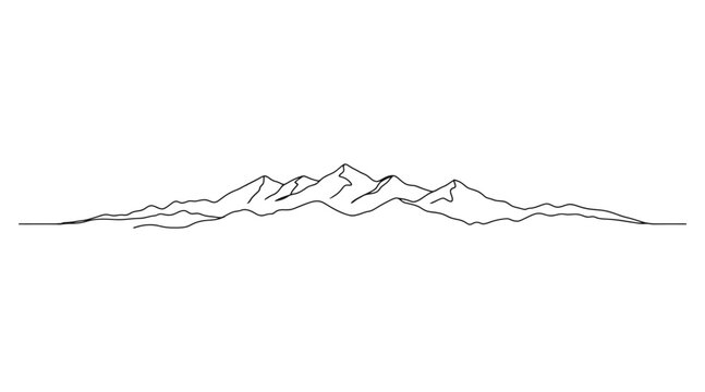 Continuous line drawing of a mountain range landscape silhouette with mountain landscape silhouette