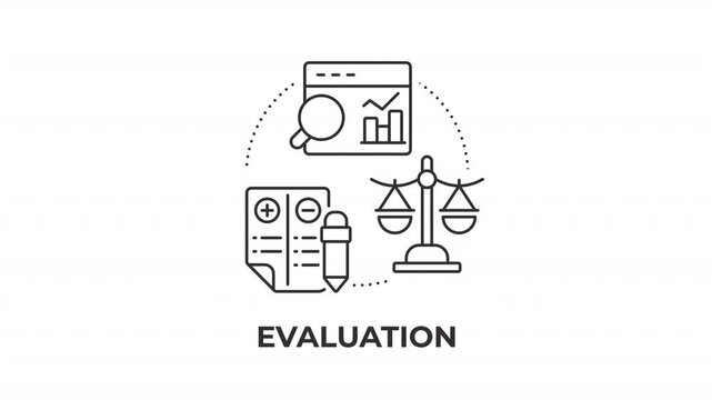 Evaluation line concept icon animation. Data driven strategic performance assessment. Optimizing modern business workflows. Animated outline round motion graphic. Minimal HD video with alpha channel