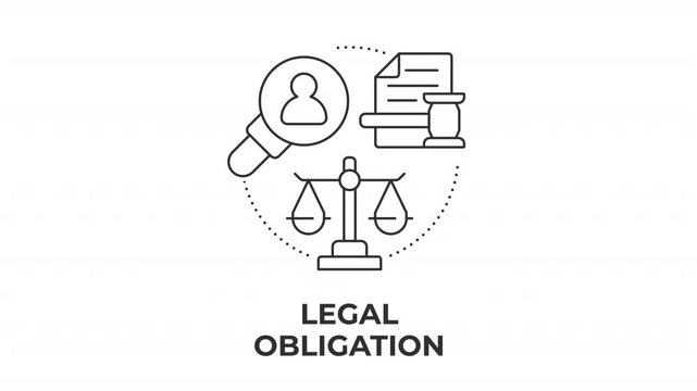 Legal obligation line concept icon animation. Statutory compliance requirements. Corporate governance guidelines. Animated outline round motion graphic. Minimal HD video with alpha channel