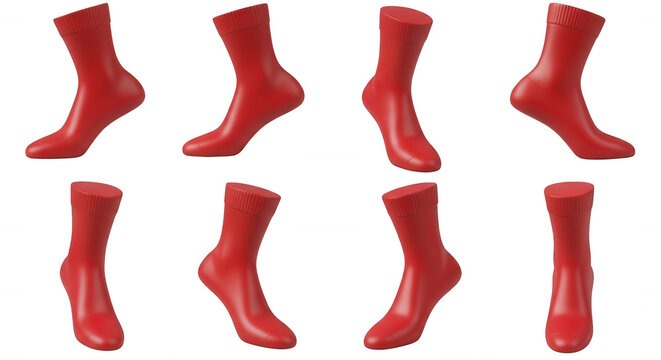 red sock set isolated on white various foot positions for advertising design or product showcasing especially fashion and apparel