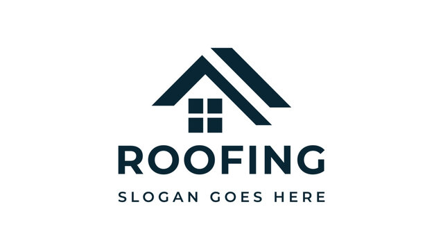 Roofing company logo with roof and house window icon