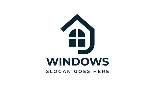 Window installation service logo with house and window icon
