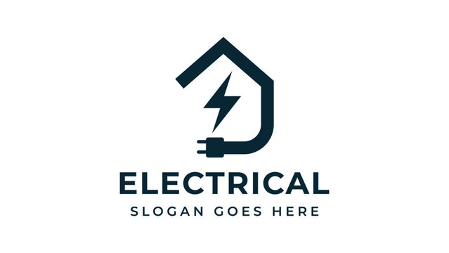 Electrical service logo with house and power plug icon