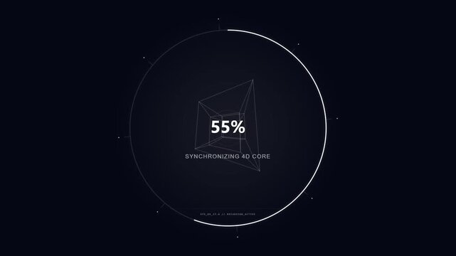 Digital progress bar showing data synchronization of a 4D geometric core