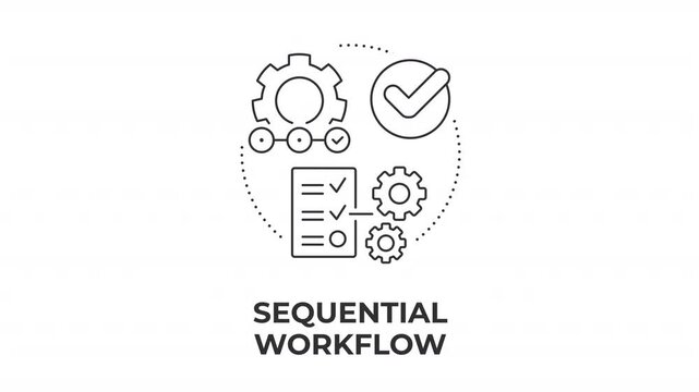 Sequential workflow line concept icon animation. Streamlined operational efficiency. Optimized process engineering. Animated outline round motion graphic. Minimal HD video with alpha channel