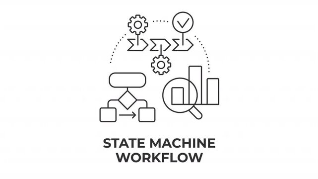 State machine workflow line concept icon animation. Agile process mapping. Scalable data architecture strategy. Animated outline round motion graphic. Minimal HD video with alpha channel