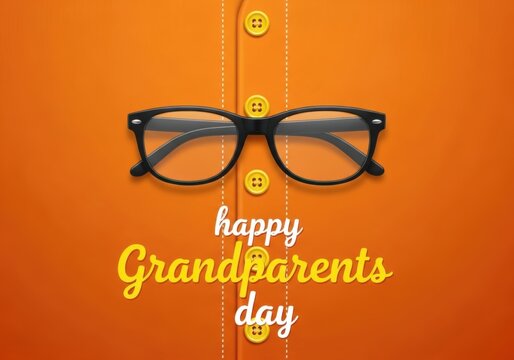 Happy grandparents day greeting card with glasses on orange shirt