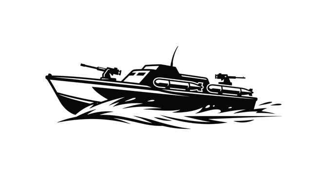 Fast Patrol Boat with Torpedoes and Guns on White Background